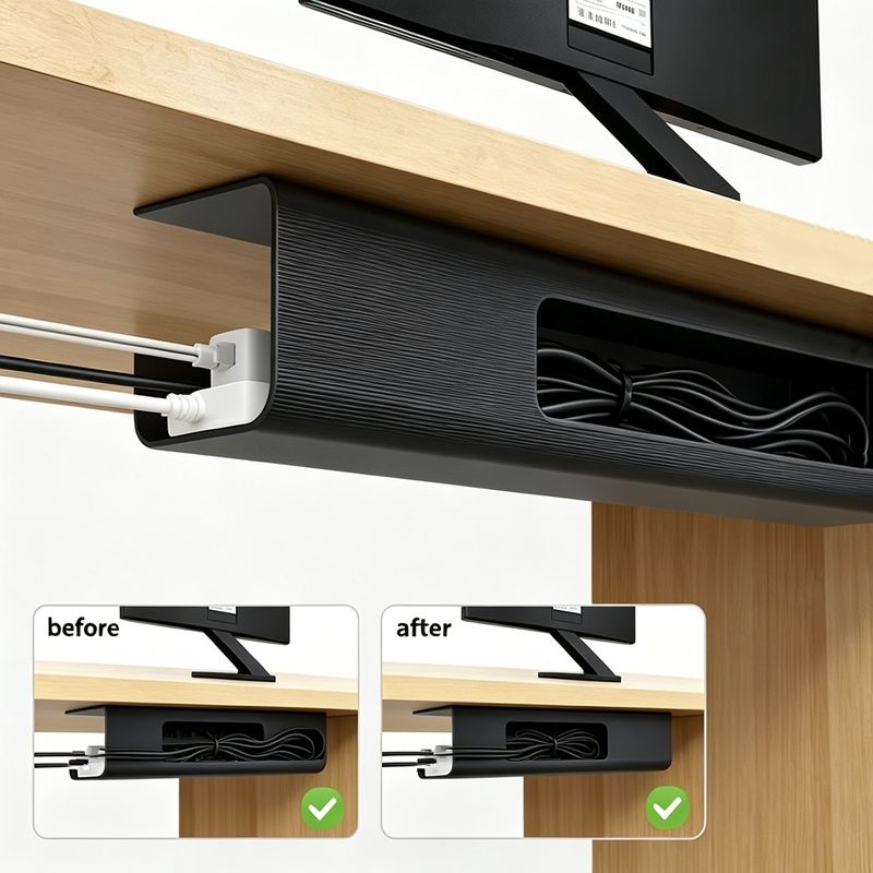 Cable Tray Under Desk - 40cm 펀치 프리 케이블 정리기 책상