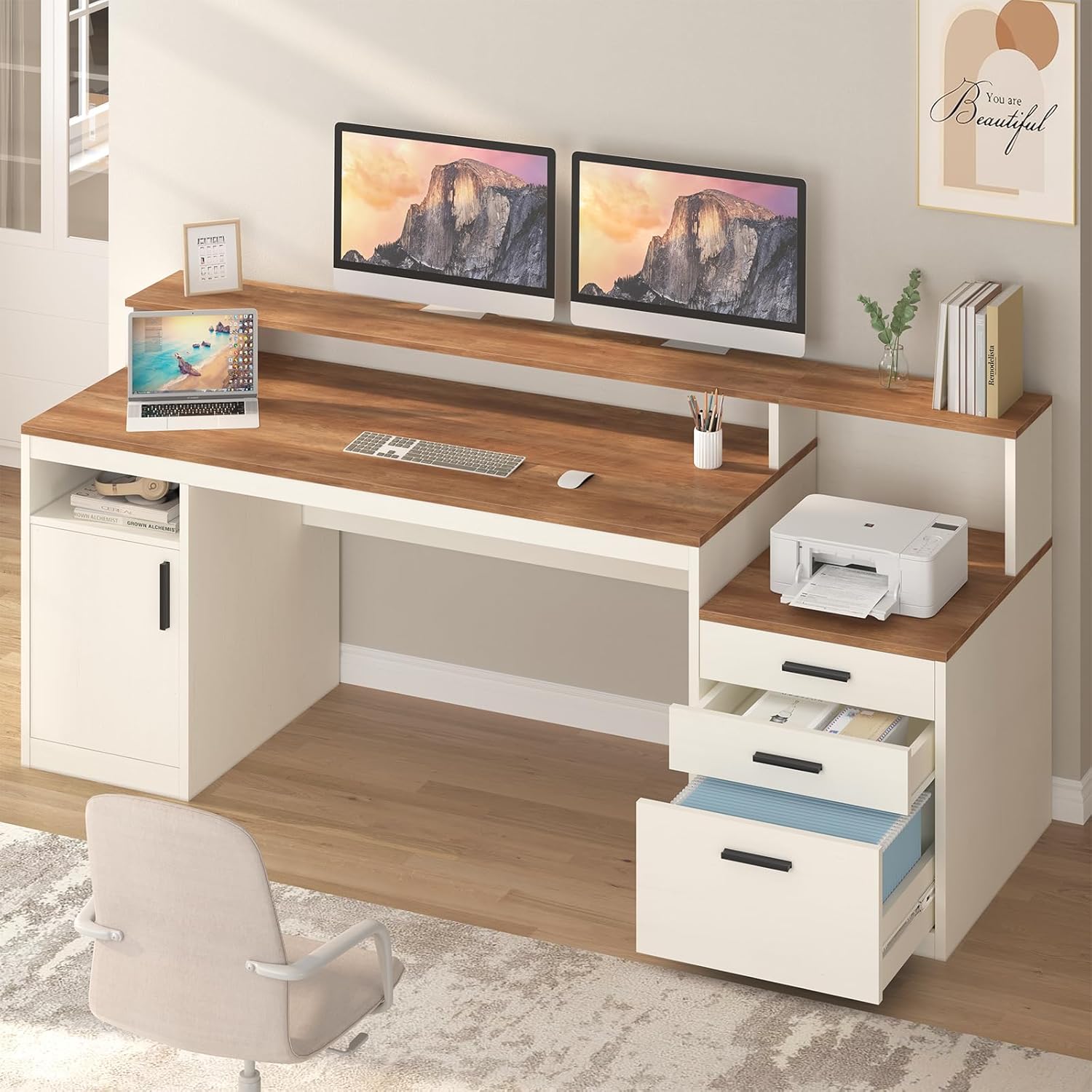 Office Furniture Plan - 65인치 컴퓨터 책상(서랍 3개 및 수납