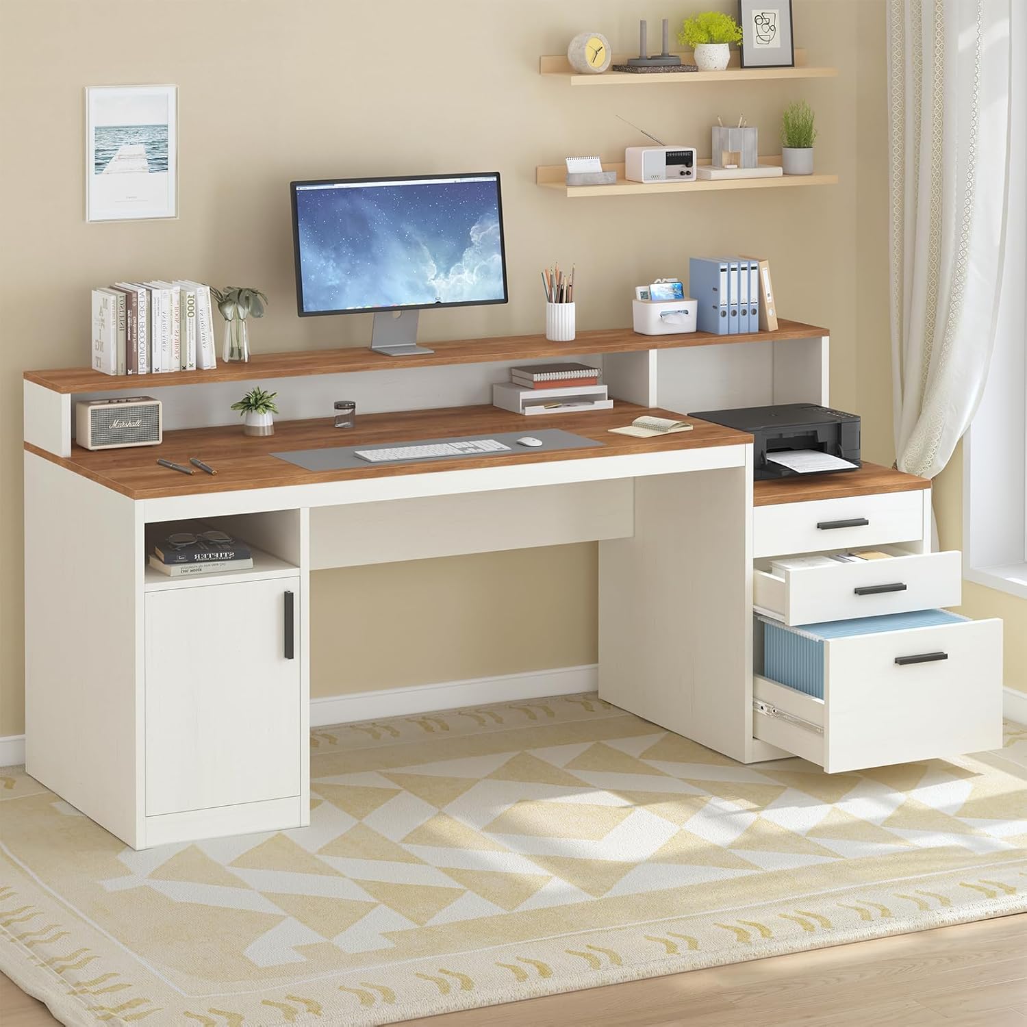65인치 컴퓨터 책상(서랍 3개 및 수납 선반 포함), - Office Furniture Plan 리뷰 및 가격